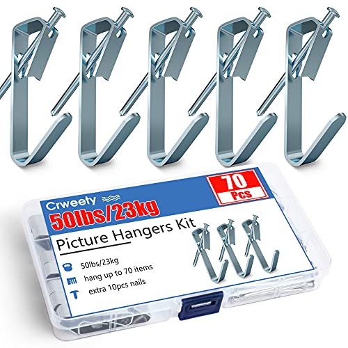 70 Pieces Picture Hangers, 50lbs Professional Picture Hanging Hardware For Heavy Duty Picture Hooks with Nails, Picture Hang Kit For Office Pictures, Clock, Mirror, House Decoration, Wall Hanger
