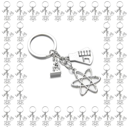 PHAETON 20PCS Science Symbol Keychain Atom Microscope Key Chain Biology Chemistry Teacher Gift Keyring Science Lovers Chemist Gift