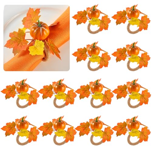Aptwow PNR Fall Thanksgiving Napkin Rings Set Of 12- Fall Pumpkin Napkin Holder, Fall Thanksgiving Napkin Rings For Table Decor, Wedding, Fall Banquet, Holiday cover