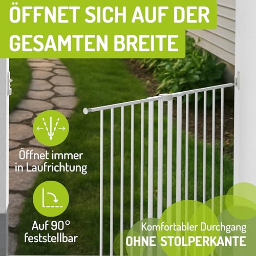 BOMI Türschutzgitter Maja 69-142 cm | Zum Bohren | Extra Hoch | Kindertreppenschutzgitter mit Tür in Weiß ausziehbar | Tierschutzgitter für Hund und Baby