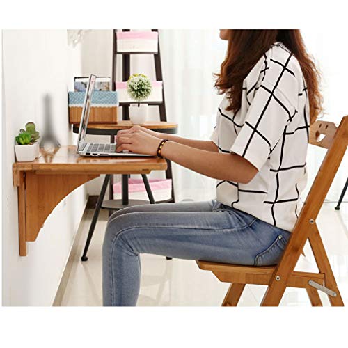 Table murale pliante en bambou massif, bureau informatique rabattable 60 cm - 3