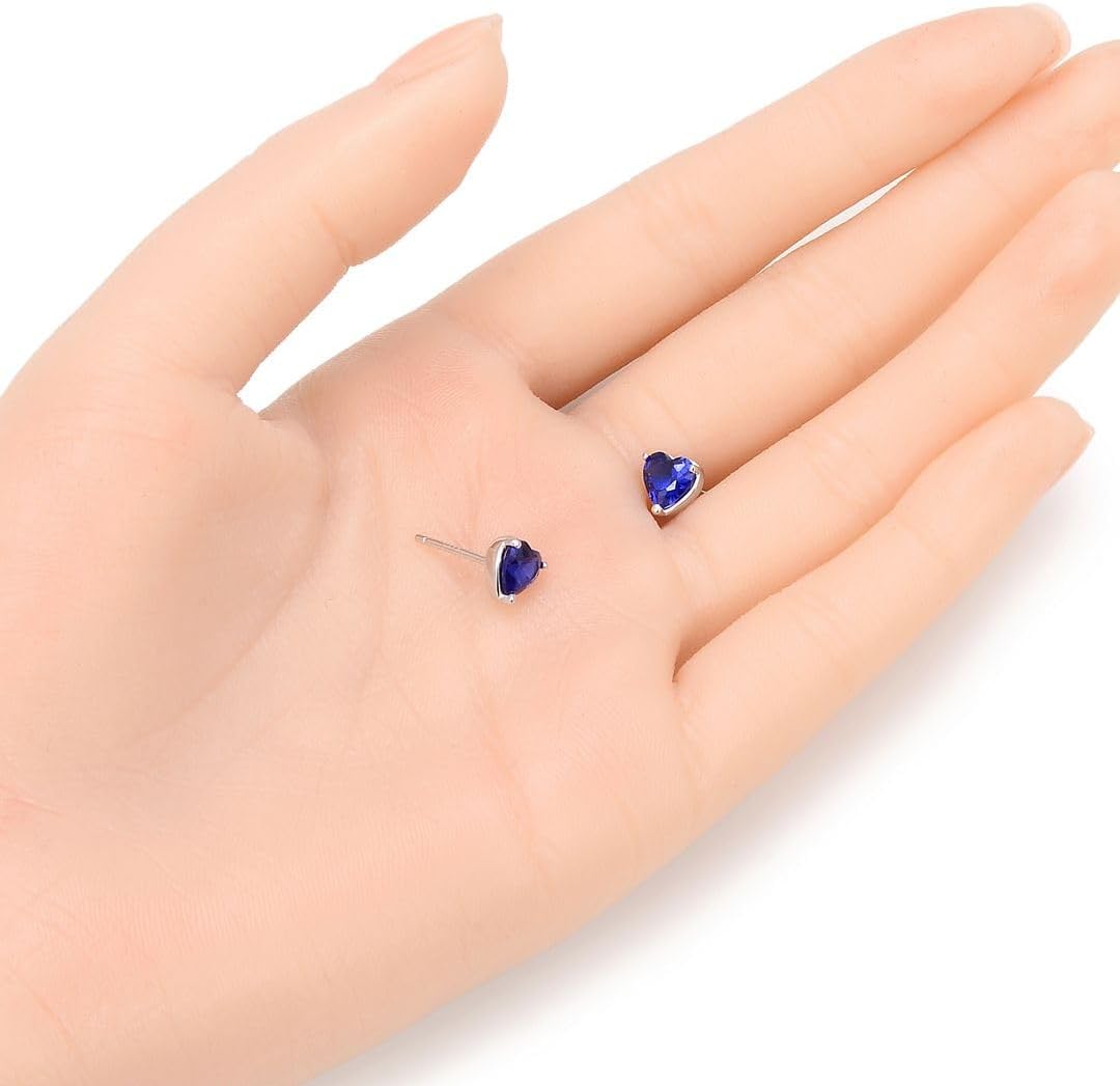 1 Pair Adabele Authentic Sterling Silver Heart Birthstone Stud Earrings 6mm/0.84 Carat Cubic Zirconia Imitation Diamond Gemstone Hypoallergenic Nickel Free Tarnish Resistant Women Jewelry