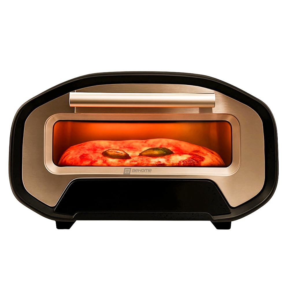 BEHOME Forno Pizza Elettrico, 430°C, Cuoce in 2 min, Pala e Pietra Refrattaria incluse, 8 Programmi di Cottura già impostati, Schermo Touch, per Pizza Napoletana, romana, americana