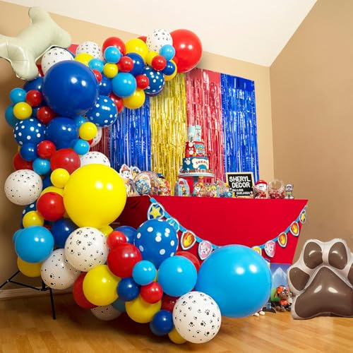 image for Satankya Paw Puppy Patrol Birthday Decorations, 2 Pack Gold Red and Bl