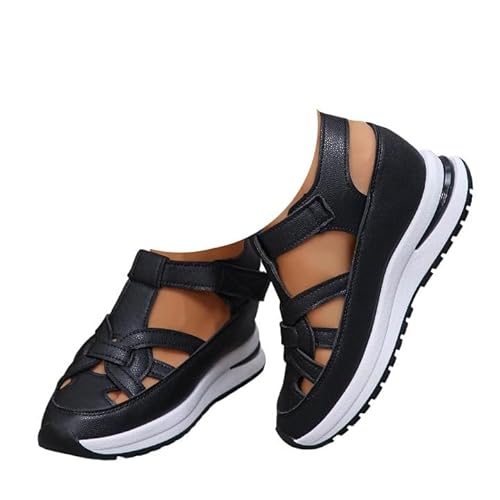 Orthopedic Sandals for Women, 2026 Summer Comfortable Platform Hollow, Out Breathable Wedge Sneakers (B-Black,25.5 cm) [���s�A���i]