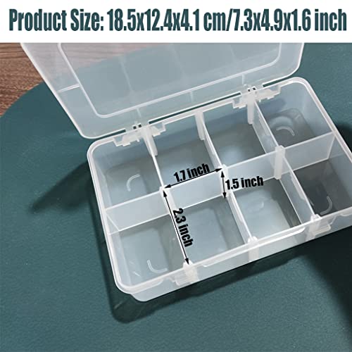 Image of 2 Pcs 8 Grids Clear Organizer Box Plastic Storage Container with Adjustable Dividers for Electronics Jewelry Beads Art DIY Crafts Fishing Small Parts