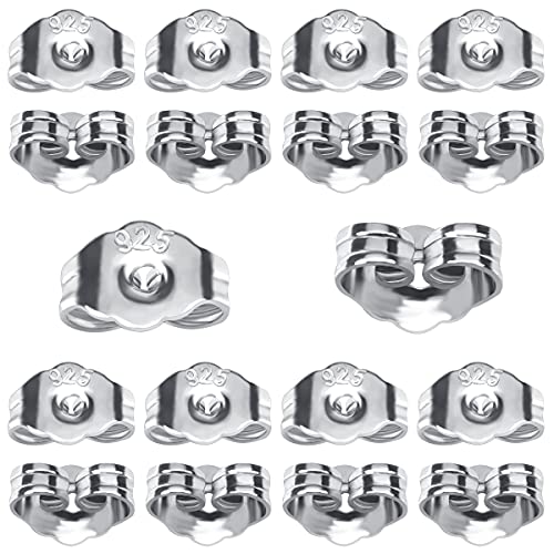 TOAOB 20 Piezas Tuercas de Pendientes Plata de Ley 925 de 4.45 x 5.85 mm Cierres Tapón de Seguridad Tope Posterior Mariposa Tamaños Universal para Hacer Joyería Bisutería Fabricación de Joyas