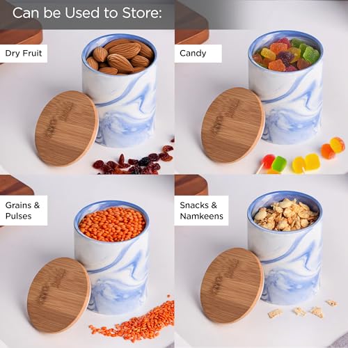 Image of UMAI Ceramic Jar with Bamboo Lid - 400ml| Air Tight Containers for Kitchen Storage | Multipurpose-Tea,Coffee,Snacks,Sugar,Salt,Dry Fruit,Pulses | Kitchen Organizer Items & Storage | Gift Items|Blue