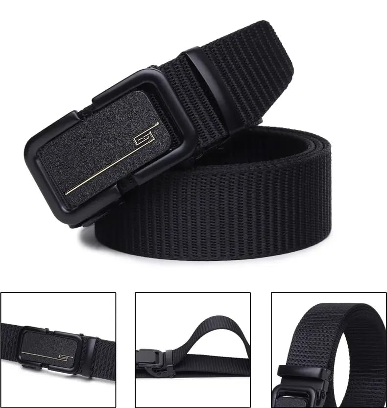 Image of Tactical Belt for Men, Black Nylon Webbing, Magnetic Quick Release Buckle, Adjustable Military Style