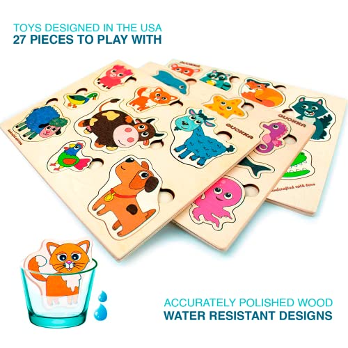 Wooden Puzzles For Toddlers Ages 1-3 – Peg Toddler Puzzles Ages 2-4 By Quokka – Set Of 3 Wood Learning Travel Toys For Children 3-5 Years Old Educational Game For Boys And Girls #TOP1