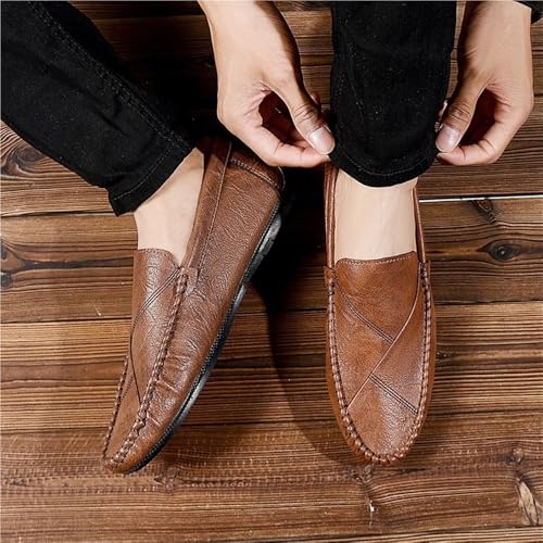 Mens Solid Color Vegan Leather Loafer Shoes Flat Heel Lightweight Flexible Outdoor Prom Slip-ons3