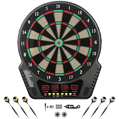 AJOXEL Elektrisches Dartboard, Innovativer Dartautomat mit 27 Spiele 243 Variationen - Dart für 1 bis 8 Spieler，6 Dartpfeile und 80 Soft-Tipps, geeignet für Partys und Spieleabende