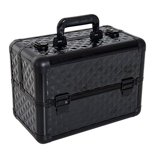 HOMCOM Estuche de Maquillaje Maletín para Maquillaje Organizador Cosméticos Profesional Caja de Belleza Portátil 4 Niveles 35.5x20x25.5cm Aluminio