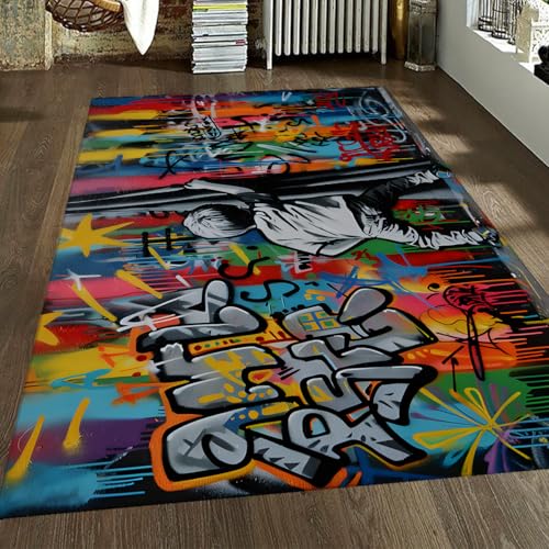 Tapis graffiti pour garçons avec dos en caoutchouc moquette vintage
