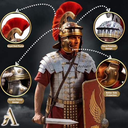 Image of AnNafi Roman Centurion Helmet w /Plume Armor, Medieval Metal Replica Helm, Soldier Costume Gladiator