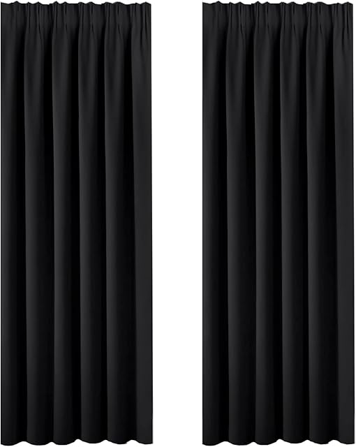 BellaHills Super Soft Thermal Insulated Eyelet Blackout Curtains for Bedroom with Two Matching Tie Backs 66 x 90 Drop Inch Black 2 Panels