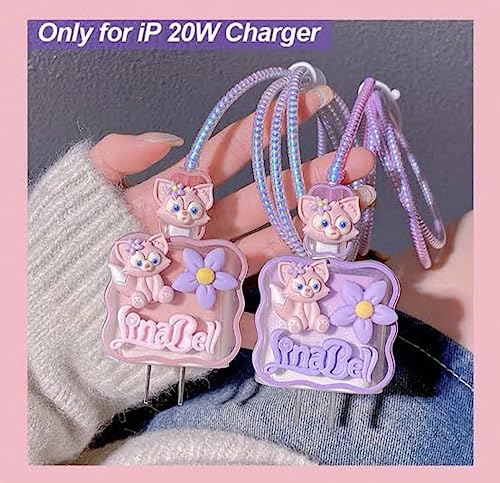 Image of Compatible with iPhone Cute Cat Charger Case Cover | Cartoon Character Silicone Charger Case Cover for 18-20W 360 Degree Full Protection Cover (Purple)