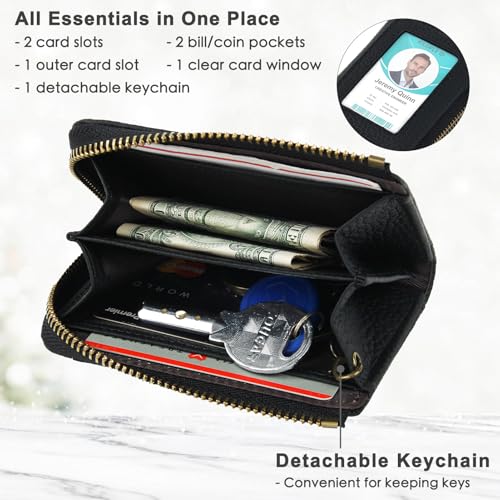 kilofly Genuine Leather Card Slot ID Holder Wallet + Keychain Cable Organizer2