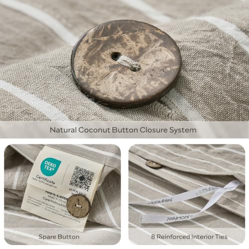 Image of JELLYMONI 100% Washed Cotton Beige Striped Duvet Cover Set Twin