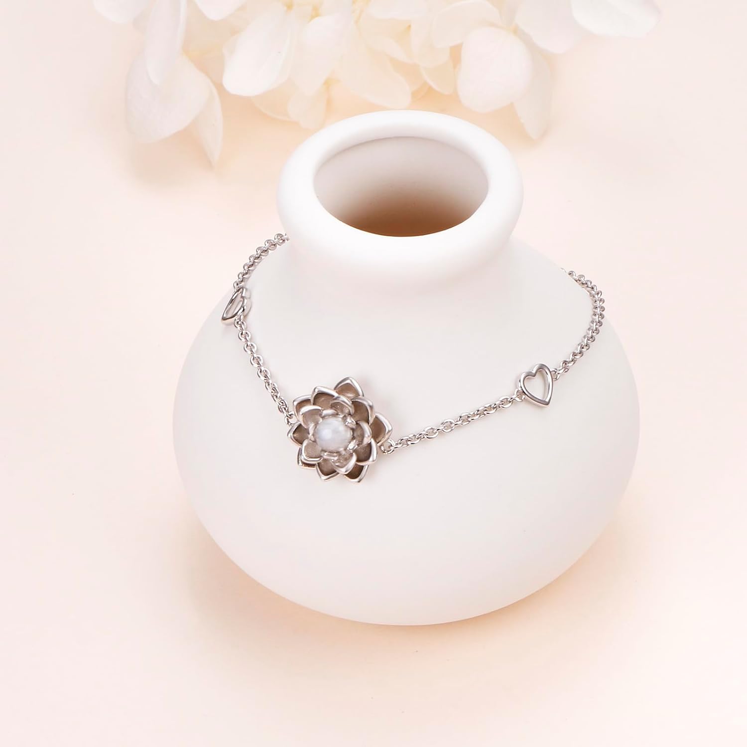 Moonstone Lotus Jewelry Set 925 Sterling Silver Lotus Flower Ring Engraved True Love Waits Natural Healing Buddha Spiritual Yoga Lotus Jewelry Set Gifts for Women