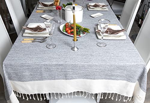 Smyrna - Mantel turco original | 100% algodón, 60 x 84 pulgadas, mantel decorativo para mesa de comedor, versátil funda de mesa de granja para cocina, comedor, fiestas buffet y camping (gris) Cover
