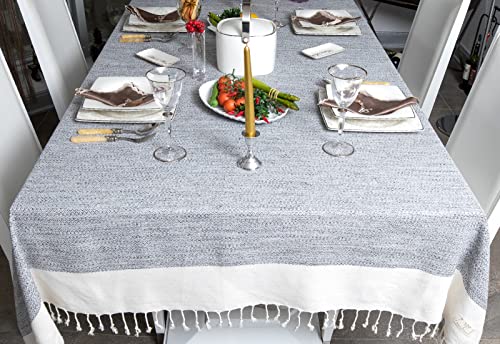 organic tablecloth - Smyrna Original Turkish Table Cloth | 100% Cotton, 60 x 84 Inches | Decorative Tablecloth for Dining Table | Versatile Farmhouse Table Cover for Kitchen Dining, Buffet Parties and Camping (Gray)