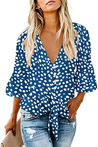 Kancystore Summer Tops for Women Beach Vacation Sexy V Neck Tie Front Shirts Skydiver,L