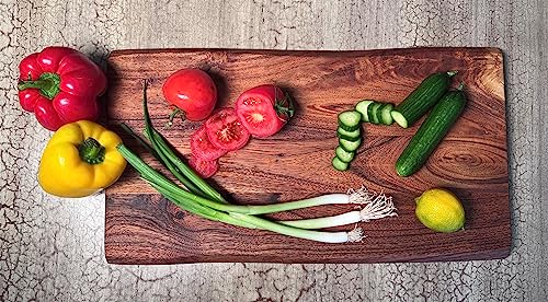 Mountain Woods Brown Hand Crafted Live Edge Acacia Cutting Board/Serving Tray | Charcuterie Board | Chopping Board For Vegetables, Fruits And Meat | Cheese Board - 20" X 11" X 0.75" #TOP1