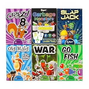 Regal Games Card Games for Kids – Go Fish, Crazy 8’s, Old Maid, Slap Jack, Monster Memory Match, War – Simple & Fun Classic Family Table Games – Games May Vary (6 Set)