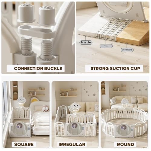 Image of Baybee Kids Playpen for Babies | Foldable Baby Play Area Indoor Setup with Basket Ball Hoop, Safety Door Lock & Double Knob | Outdoor Play Pen for Baby for 0 - 5 Years Boys Girls | Baby Activity Playards with Kids Customized Shapes (Grey-12 Panels)