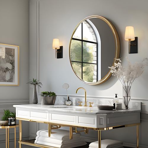 Image of Black Gold Sconce, Modern Sconces Wall Lighting with Fabric Shade for Bathroom, Bedroom, Kitchen and Living Room