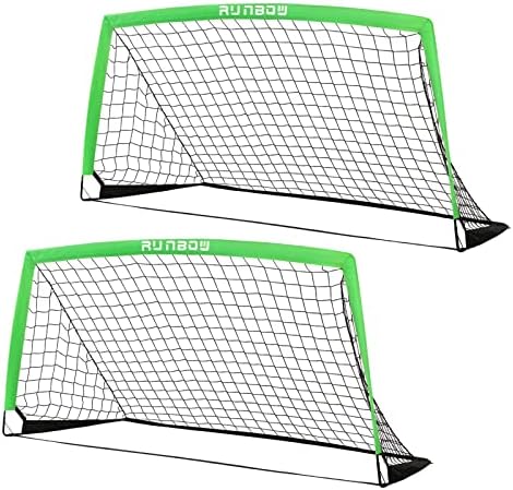 RUNBOW 6x4 ft Portable Kids Soccer Goal for Backyard Practice Soccer Net with Carry Bag (6x4 FT, Green, 2 Pieces)