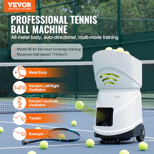 VEVOR Tennisballmaschine, automatischer tragbarer Tennisballwerfer, Übungswerfer für 150 Bälle, Tennistraining, 5 Motoren, Multimodus-Übungen, über 2 Stunden Spielzeit, wiederaufladbarer Akku