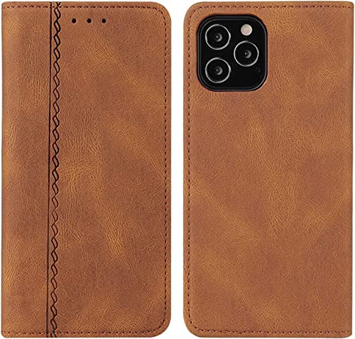 Étui rabat iPhone 14 Pro Max marron avec support et porte-carte