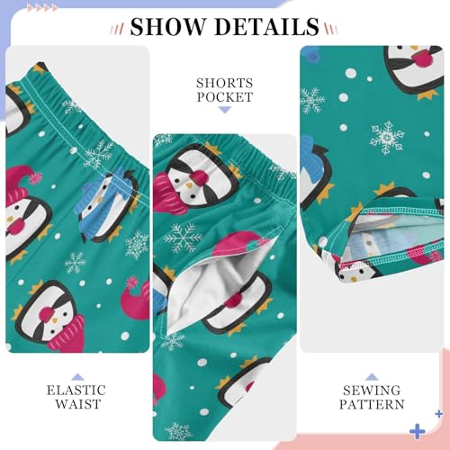 Xmas Penguin Snowflake Boys Long Pants Soft Trousers Elastic Waist Kids Lounge Bottoms with Pockets S-XL4