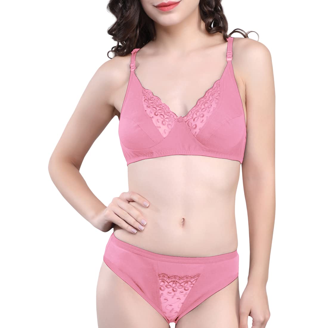 LP london paree Women's Non-Wired, Non-Padded Bra Panty Set, Stretchable Soft Breathable Fabric Lingerie Set (Set of 1)(RDK-Pink,36)-image-31