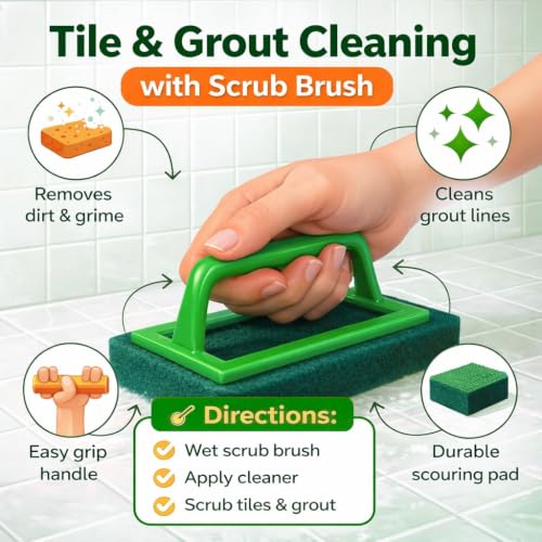 Image of Combo Pack - Triangle Scrubber Brush & Rectangle Tile & Grout Brush Cleaner | Heavy-Duty Bathroom & Kitchen Cleaning Brushes