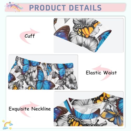 ODAWA Matching Fall Pajamas Colorful Butterfly Long Sleeve Tee and Pant 2-piece Pj Set 18M4