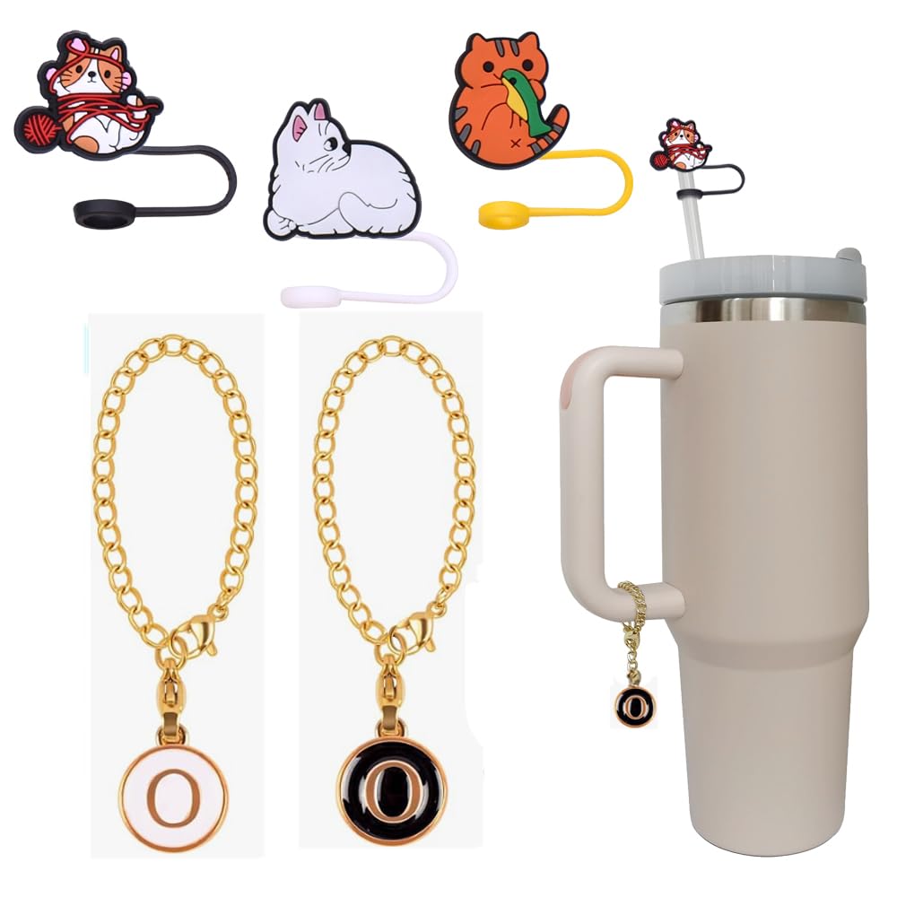 Gaiett 3PCS 0.4inch Cloud Shape Straw cover Cap& 2 pcs Name ID Letter Handle Charm, For Tumblers/Simple Modern Cup Handle Charms-O