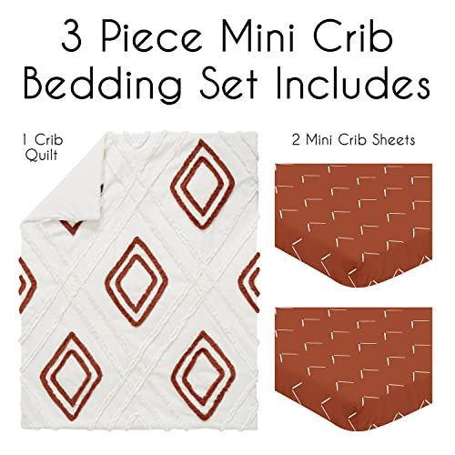 Image of Sweet Jojo Designs Rust Orange Boho Arrow Boy Girl Baby Mini Crib Bedding Set Infant Nursery Room Newborn Blanket Portable Pack n Play Sheets Modern Bohemian Gender Neutral Shabby Chic Arrows 3pc
