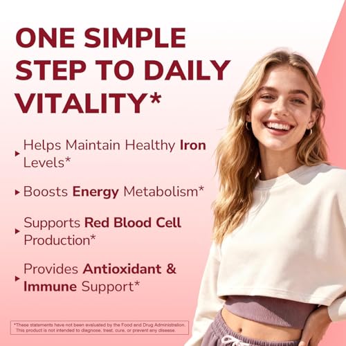 Vitalibre Iron Supplement for Women & Men, 65 mg, Ferrous Sulfate, Vitamin C, D3, B6, B12, Folate, Beet Root, Spinach, Pumpkin Seeds, Nettle, for Red Blood Cell & Energy Production, 60 Tablets — view 4