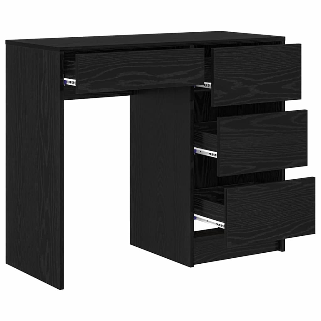 Scrivania con scaffale, colore nero, effetto rovere, 90 x 37,5 x 75 cm, moderna scrivania per computer per ufficio, robusto materiale in legno con spazio di archiviazione