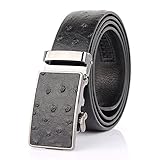 Sumcoa Men's Ostrich Skin Embossed Pattern Automatic Buckle Genuine Cow Leather Belts Ratchet Belt 35mm Wide Color Black