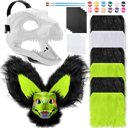 Seenelling 13 Pcs DIY Dino Mask Kit Hard Plastic Dinosaur Mask Furry Therian Dino Costume Kit Animal Dinosaur Party Costume(Natural Color)