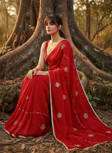 Image of Glory Sarees Women's Georgette Silk Heavy Beads & Sequin Embroidery Work Saree With Blouse Piece (Beads Work103 Parent)