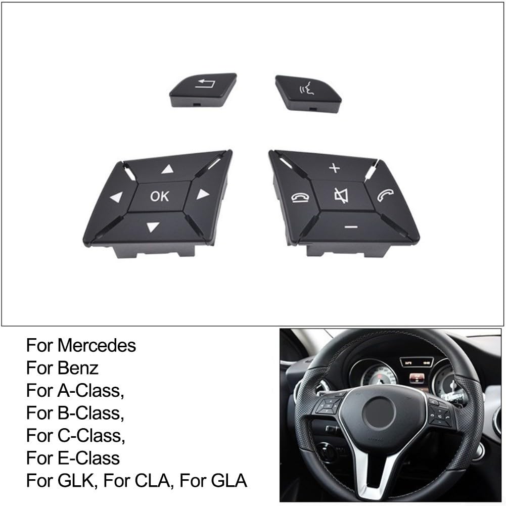 Botón de volante multifunción para vehículos Mercedes-Benz, paquete de 4, Clase C W204 y Clase E W207, integración de control de audio y crucero, construcción PC/ABS, diseñado para uso diario de