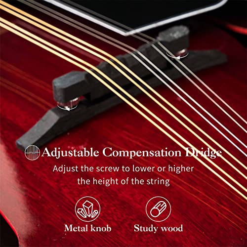 Mandoline acoustique style A à 8 cordes avec kit de démarrage rouge Mulucky