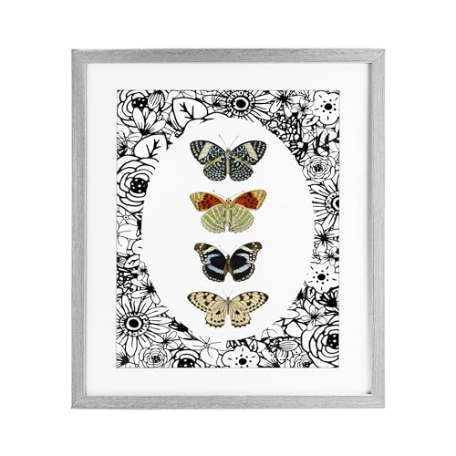 Stupell Industries 'Floral Butterfly Lineup'�A�K���X���t���[���v�����g�A�O���[�A40.5 x 60.8cm�A�|���₷�����A�č����ADan Meneely