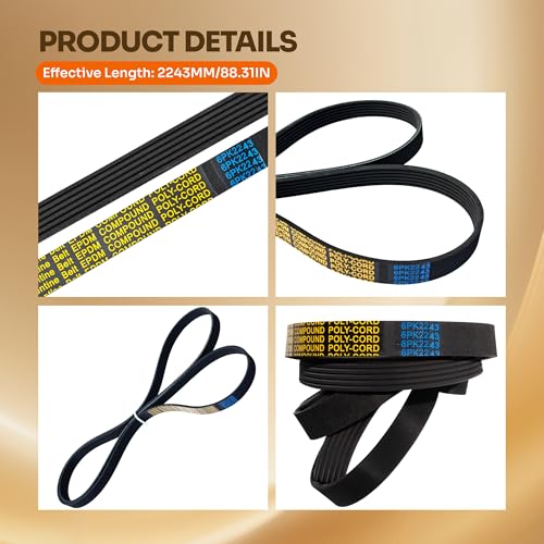 Image of 6PK2243 Serpentine Drive Belt for Chevy, Dodge, Ford, Toyota, Jeep