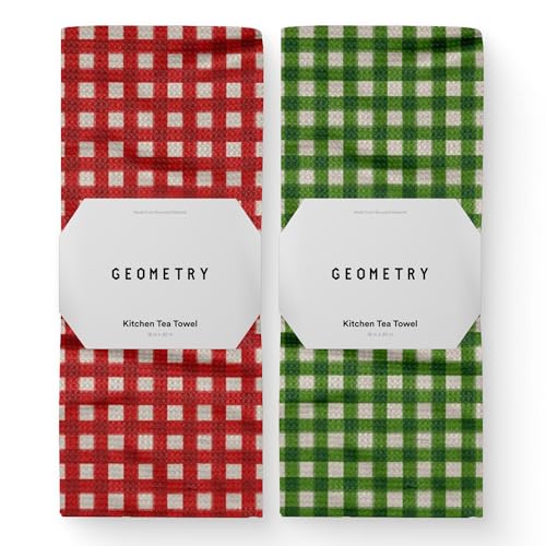 GEOMETRY Kitchen Towels – Spring & Summer Quick Dry Microfiber Cloth Dish Towels for Kitchen Drying – Premium Quick Dry Towel, 2-Pack Set (Honeycrisp Red and Granny Smith Gingham)
